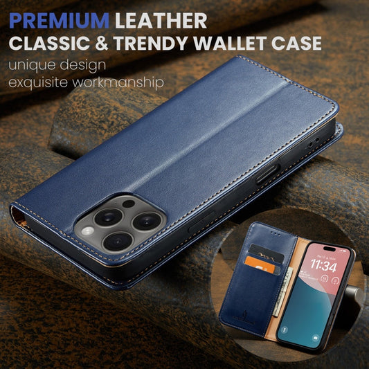 For iPhone 16 Pro Fierre Shann PU Genuine Leather Texture Phone Case(Blue)