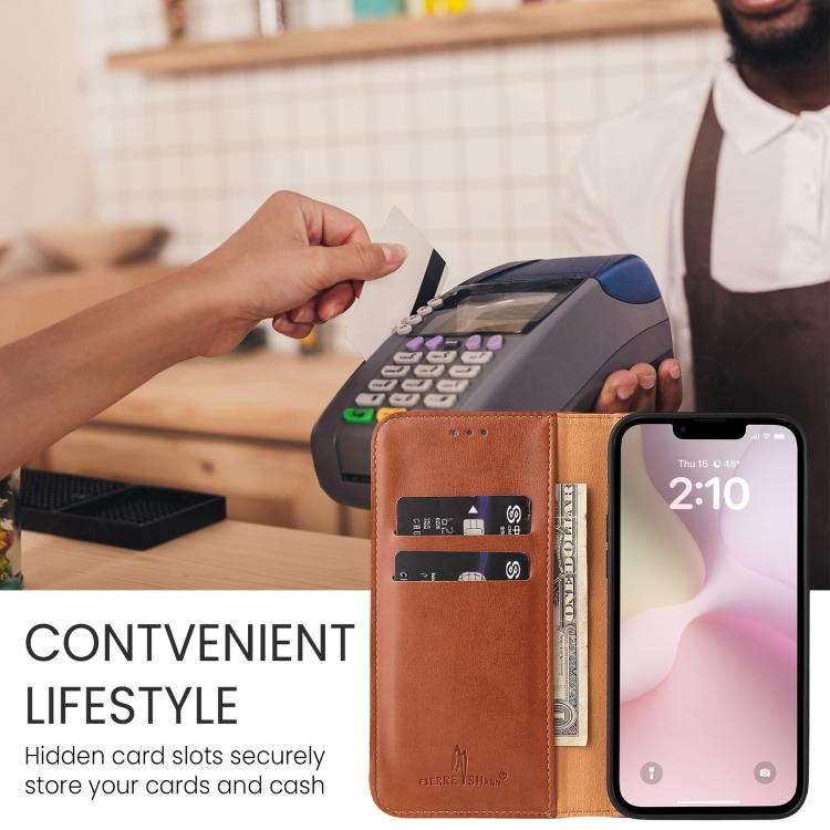 Pour iPhone 17e / 16e Fierre Shann PU Étui de téléphone texturé en cuir véritable (Marron)
