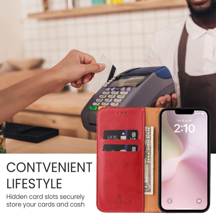 For iPhone 17e / 16e Fierre Shann PU Genuine Leather Texture Phone Case(Red)