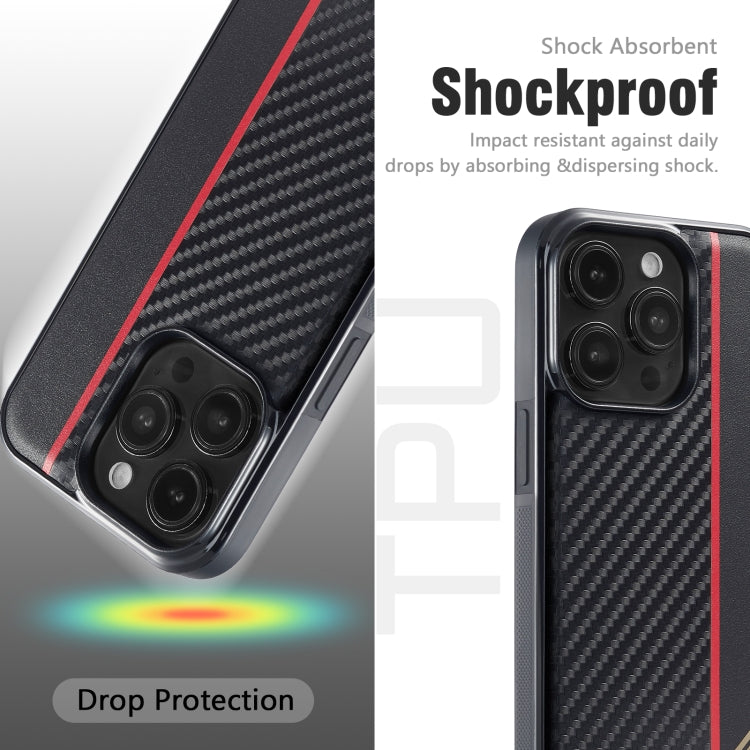For iPhone 16 Pro LC.IMEEKE 3 in 1 Carbon Fiber Texture Shockproof Phone Case(Black)