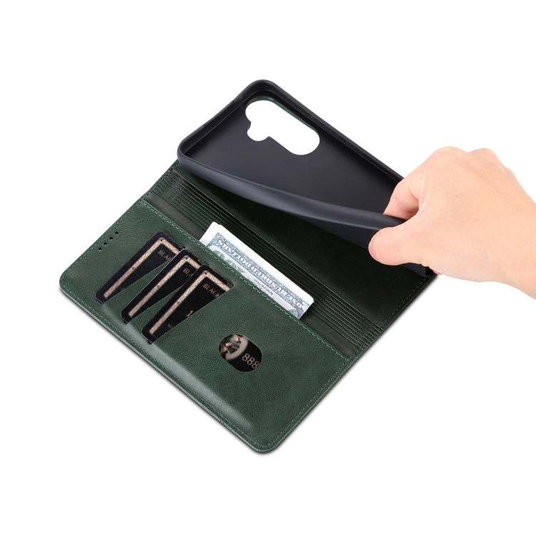 For Samsung Galaxy A55 5G AZNS Magnetic Calf Texture Flip Leather Phone Case(Dark Green)