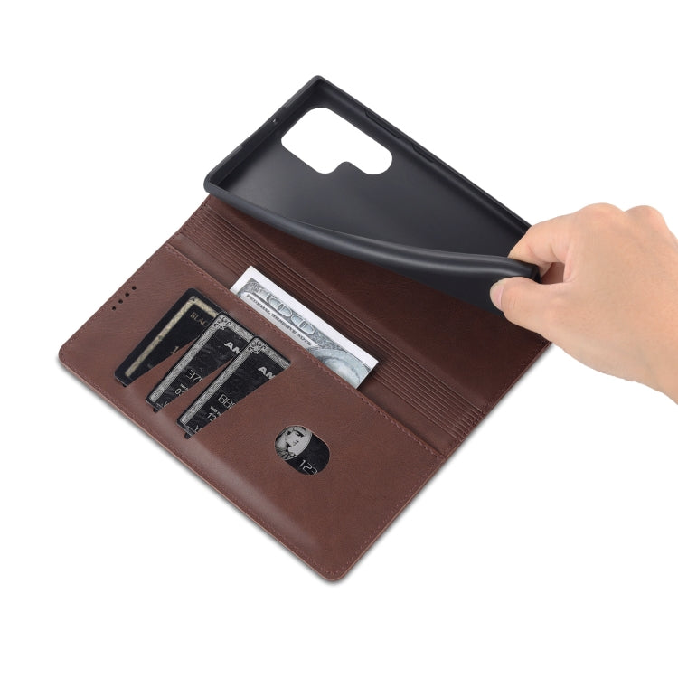 For Samsung Galaxy S24 Ultra 5G AZNS Magnetic Calf Texture Flip Leather Phone Case(Dark Brown)