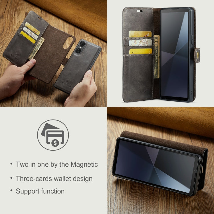 For Sony Xperia 10 VI DG.MING Crazy Horse Texture Detachable Magnetic Leather Phone Case(Grey)