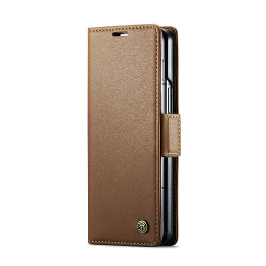 For Samsung Galaxy Z Fold6 5G CaseMe 023 Butterfly Buckle Litchi Texture RFID Anti-theft Leather Phone Case(Brown)