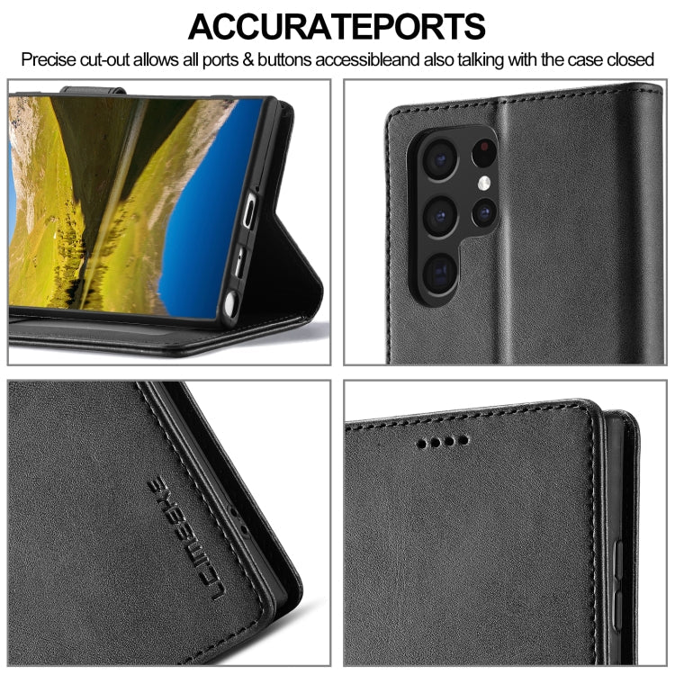 Pour Samsung Galaxy S24 Ultra 5G LC.IMEEKE Étui de téléphone en cuir texturé veau (noir)