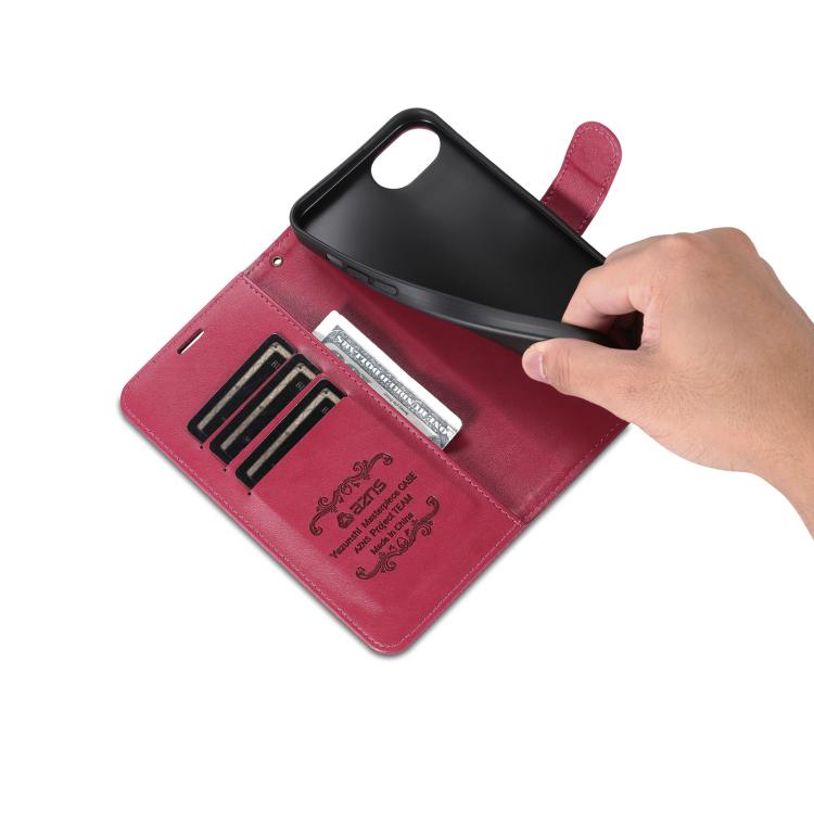 Pour iPhone 17e / 16e AZNS Coque de téléphone en cuir à rabat texturée peau de mouton (Rouge)