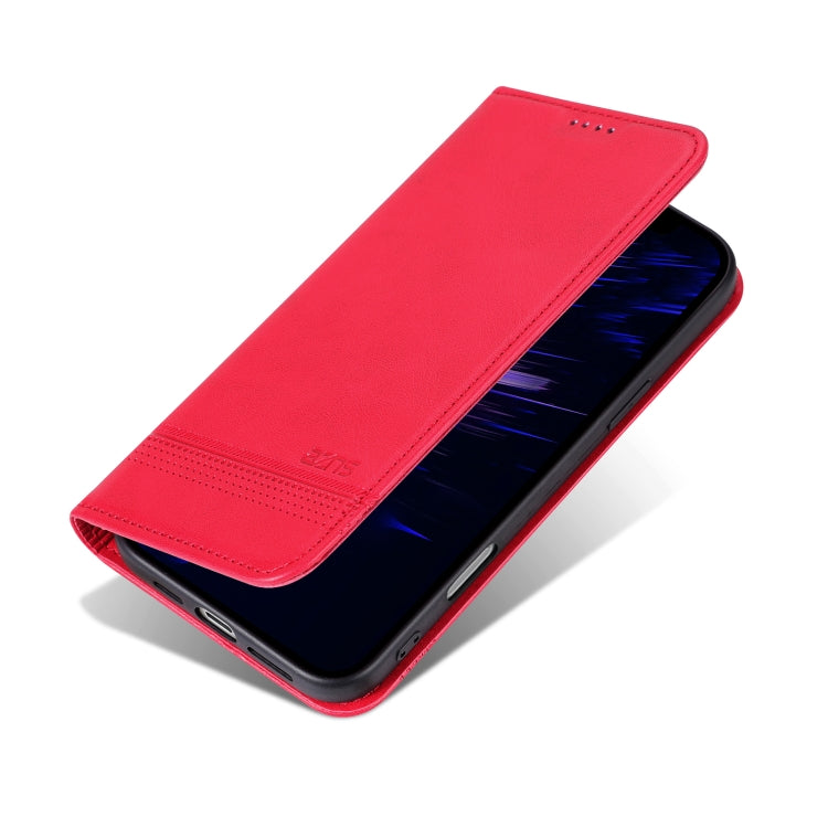 For iPhone 16 Plus AZNS Magnetic Calf Texture Flip Leather Phone Case(Red)