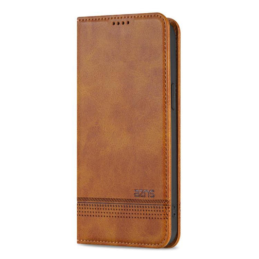 For iPhone 17e / 16e AZNS Magnetic Calf Texture Flip Leather Phone Case(Light Brown)