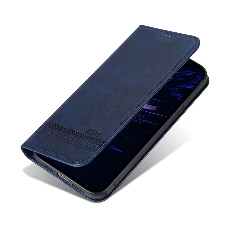 For iPhone 17e / 16e AZNS Magnetic Calf Texture Flip Leather Phone Case(Dark Blue)