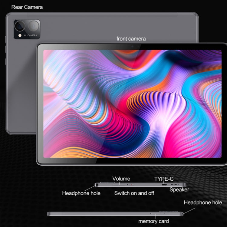 Tablette PC BDF P60 4G LTE 10,1 pouces, 8 Go + 128 Go, Android 11 MTK6755 Octa Core, Double SIM, Prise UE (Gris)