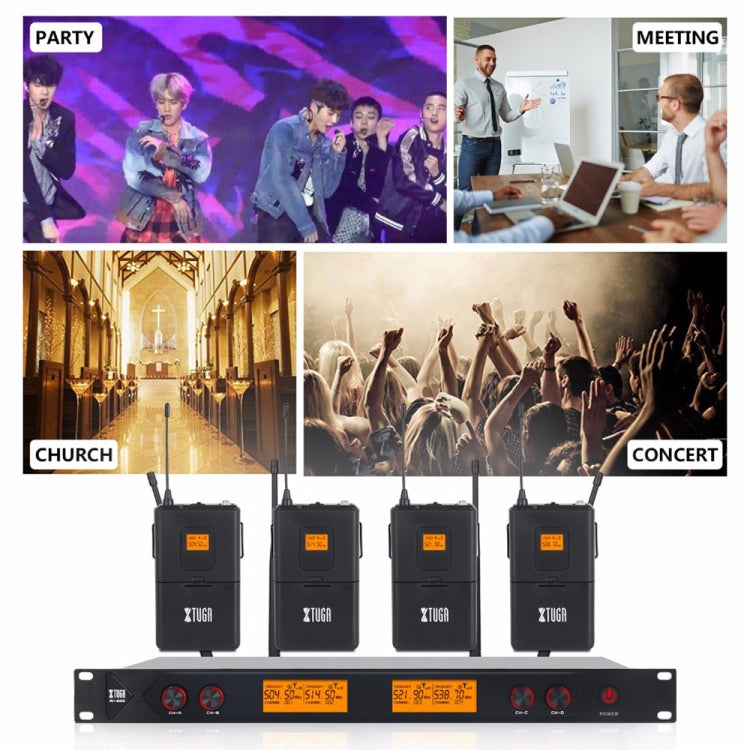 XTUGA A400-B Professional 4-Channel UHF Wireless Microphone System with 4 BodyPack Lavalier Headset Microphone(AU Plug)
