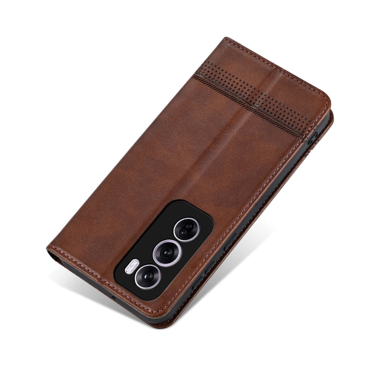 For OPPO Reno12 Pro Global AZNS Magnetic Calf Texture Flip Leather Phone Case(Dark Brown)