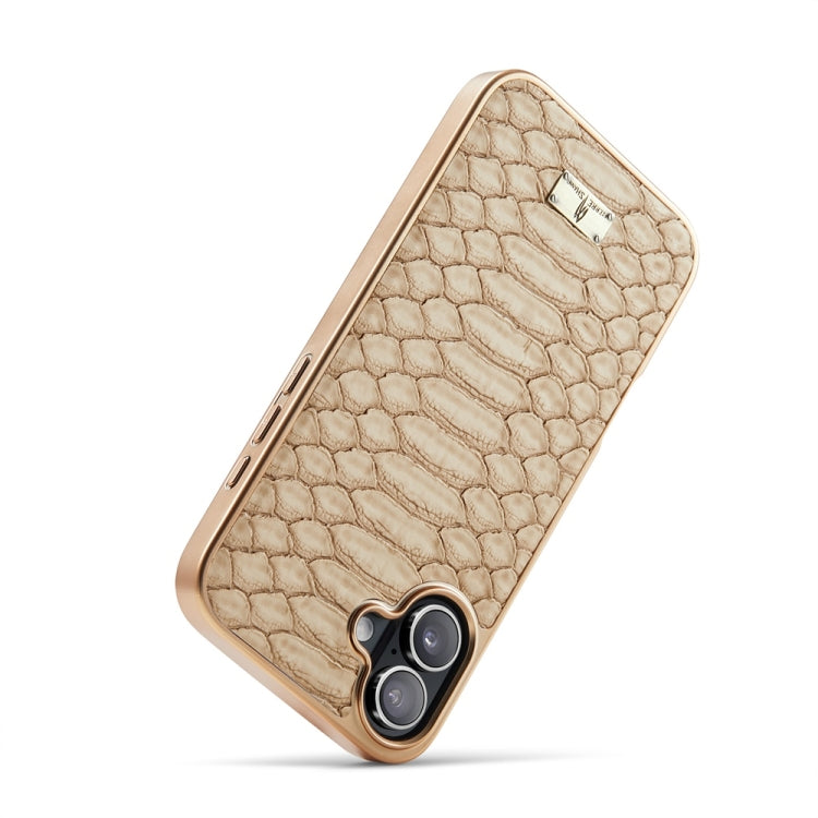 Pour iPhone 16 Plus Fierre Shann Étui de Téléphone en PU à Texture Serpent Python et Placage Électrolytique (Blanc)