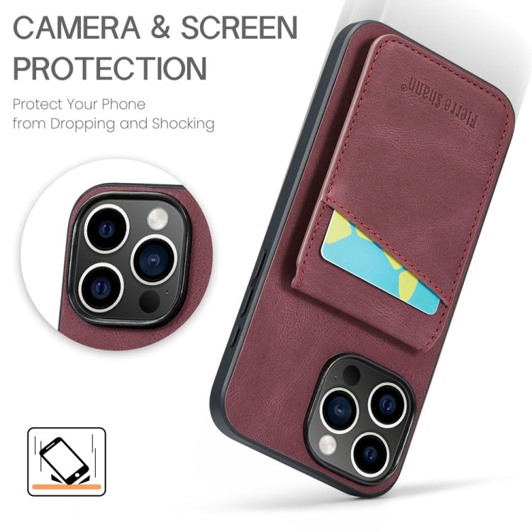 Pour iPhone 16 Pro Fierre Shann Crazy Horse Étui portefeuille arrière en cuir PU (Rouge vin)