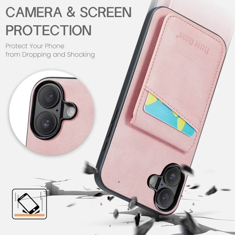 Pour iPhone 16 Fierre Shann Crazy Horse Étui à rabat avec porte-cartes en cuir PU (rose)