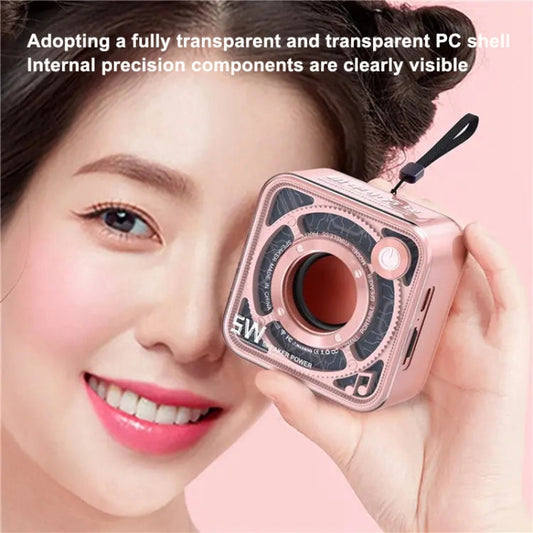 T&G DW12 Mini haut-parleur Bluetooth sans fil portable Subwoofer transparent Prise en charge carte TF (rose)