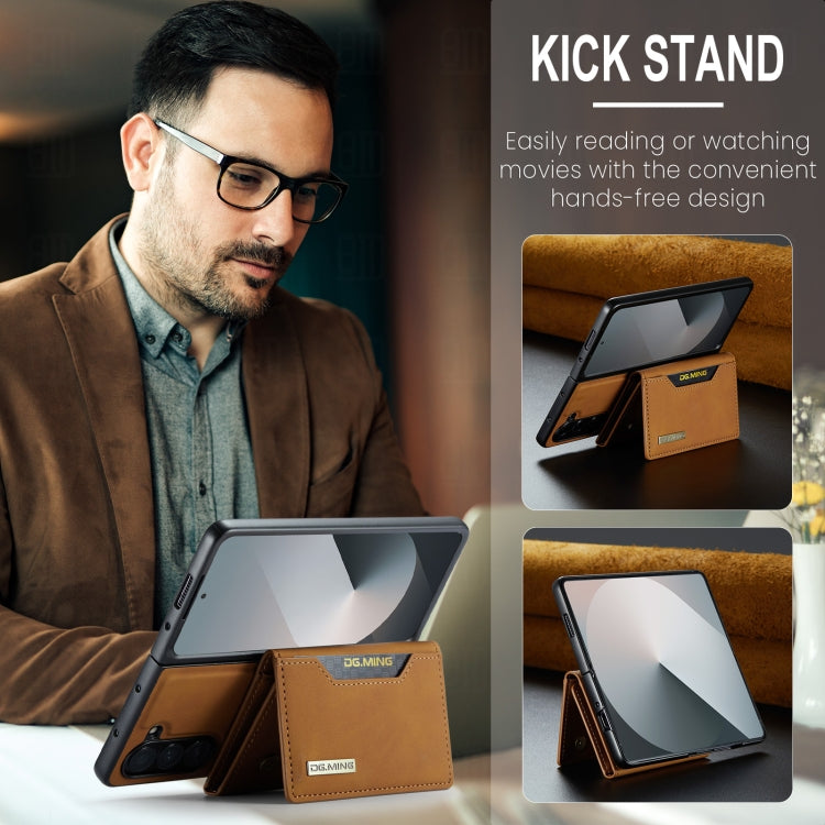 For Samsung Galaxy Z Fold6 DG.MING M2 Series 3-Fold Multi Card Bag + Magnetic Phone Case(Brown)