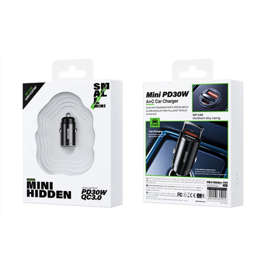 WK WP-C48 Mini Invisible Pull Ring 30W USB + USB-C / Type-C Car Charger(Black)
