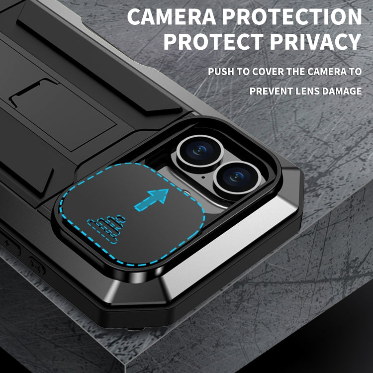 For iPhone 16 Plus R-JUST Sliding Camera IP54 Life Waterproof Holder Phone Case(Black)