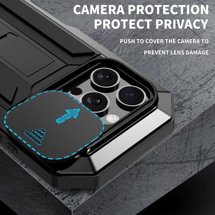 For iPhone 16 Pro R-JUST Sliding Camera IP54 Life Waterproof Holder Phone Case(Black)