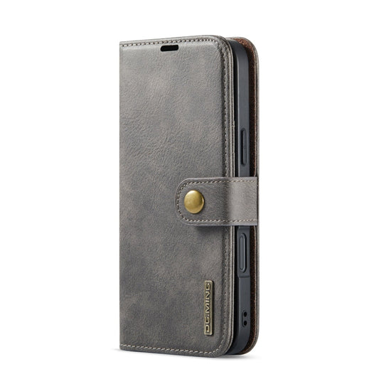For iPhone 16 DG.MING Crazy Horse Texture Detachable Magnetic Leather Phone Case(Grey)