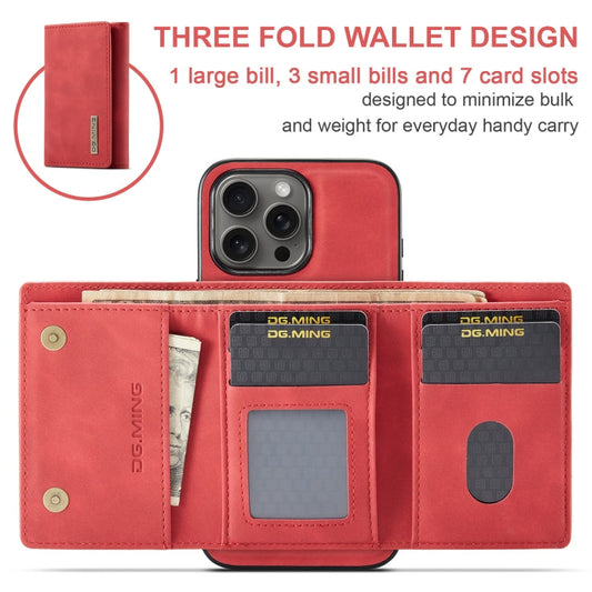For iPhone 16 Pro Max DG.MING M1 Series 3-Fold Multi Card Wallet Leather Phone Case(Red)