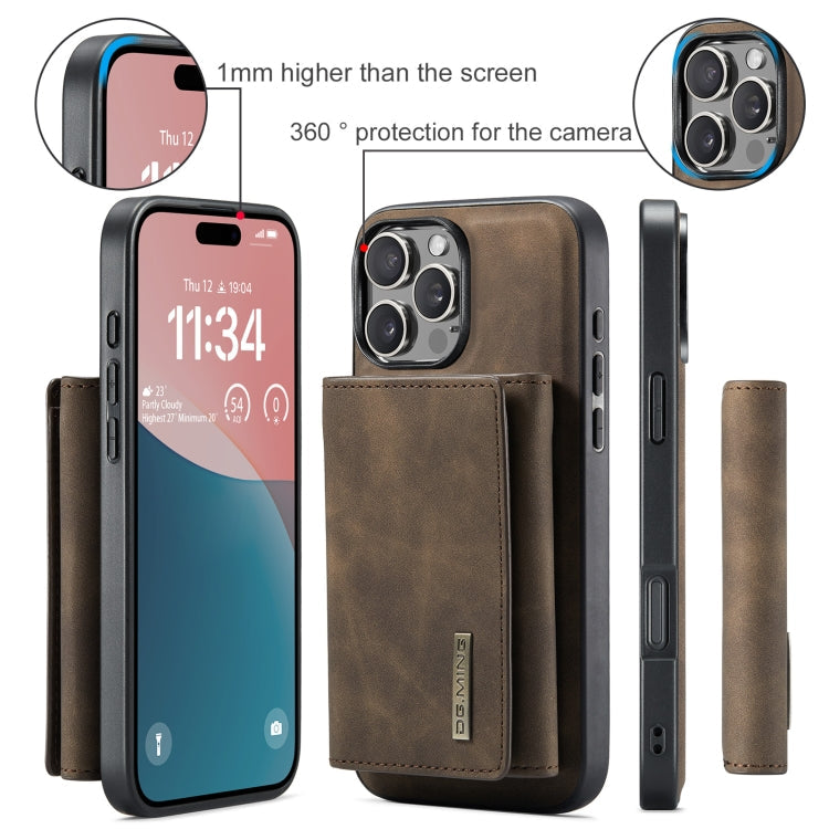 Pour iPhone 16 Pro DG.MING Série M1 Étui portefeuille en cuir à rabat 3 volets (Café)