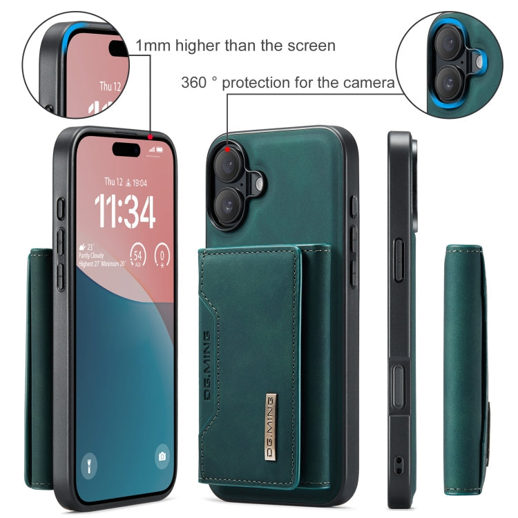 Pour iPhone 16 DG.MING Série M2 Étui de téléphone en cuir avec porte-cartes à triple pli (vert)