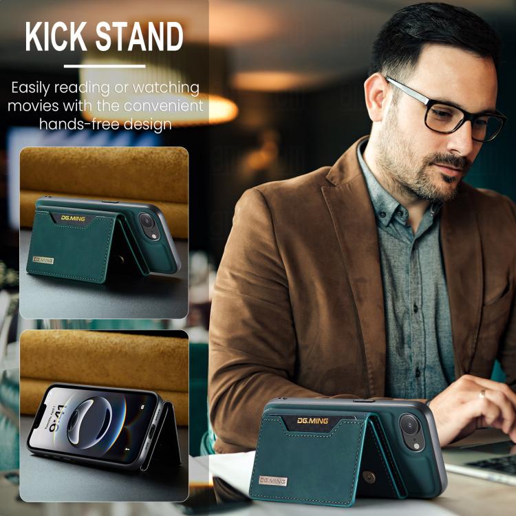 For iPhone 17e / 16e DG.MING M2 Series 3-Fold Card Bag Wallet Leather Phone Case(Green)