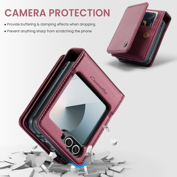 For Samsung Galaxy Z Flip6 / Flip7 FE CaseMe C22 PC+TPU Business Style RFID Anti-theft Leather Phone Case(Wine Red)