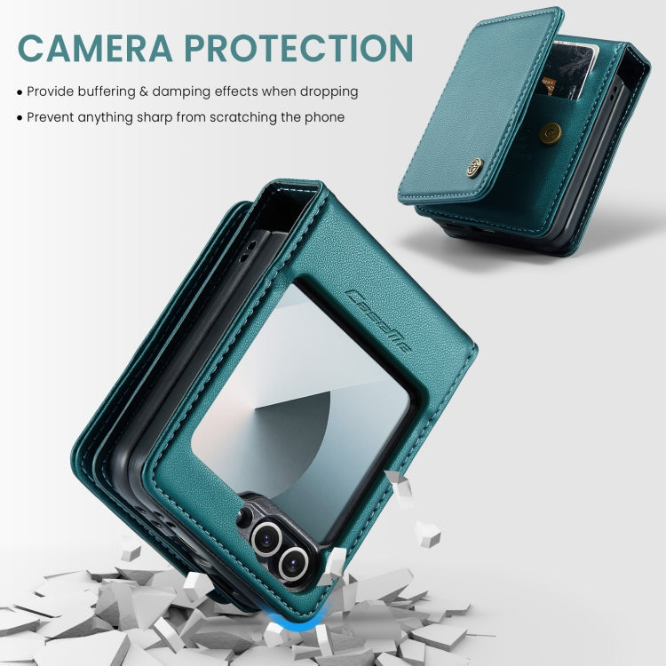 Pour Samsung Galaxy Z Flip6 / Flip7 FE Étui de téléphone en cuir RFID anti-vol de style professionnel PC+TPU CaseMe C22 (Bleu Vert)