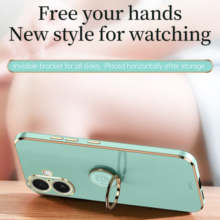 For iPhone 16 Plus XINLI Straight Edge 6D Electroplate TPU Phone Case with Ring Holder(White)