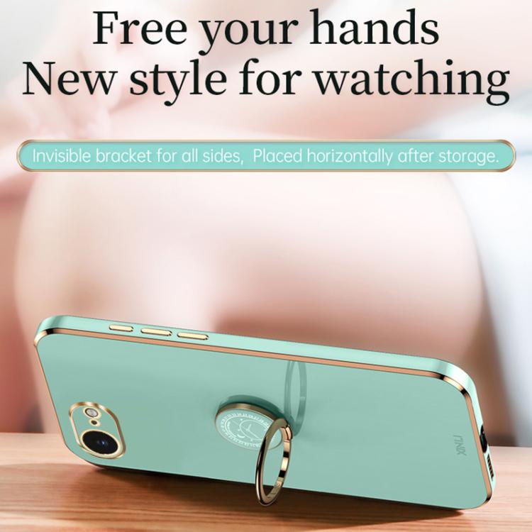 For iPhone 16e / 17e XINLI Straight Edge 6D Electroplate TPU Phone Case with Ring Holder(Pink)