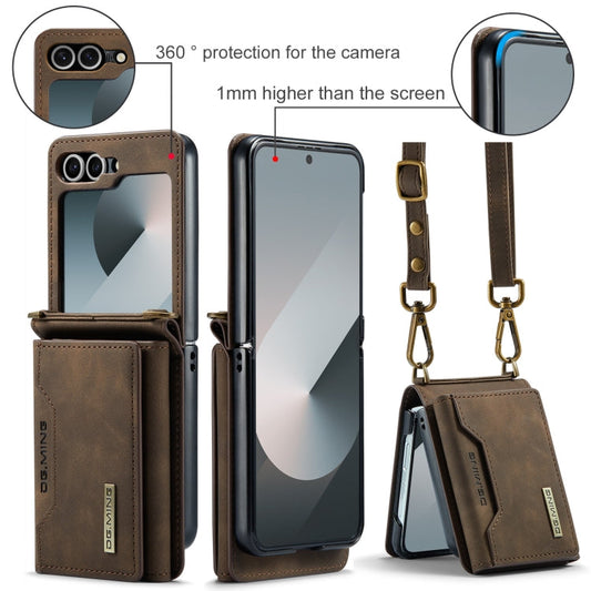 For Samsung Galaxy Z Flip6 DG.MING M2 Series Card Bag Magnetic Leather Phone Case(Coffee)