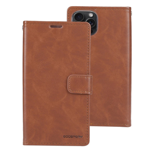 Pour iPhone 15 Pro Étui de téléphone en cuir texturé Crazy Horse GOOSPERY BLUE MOON (Marron)