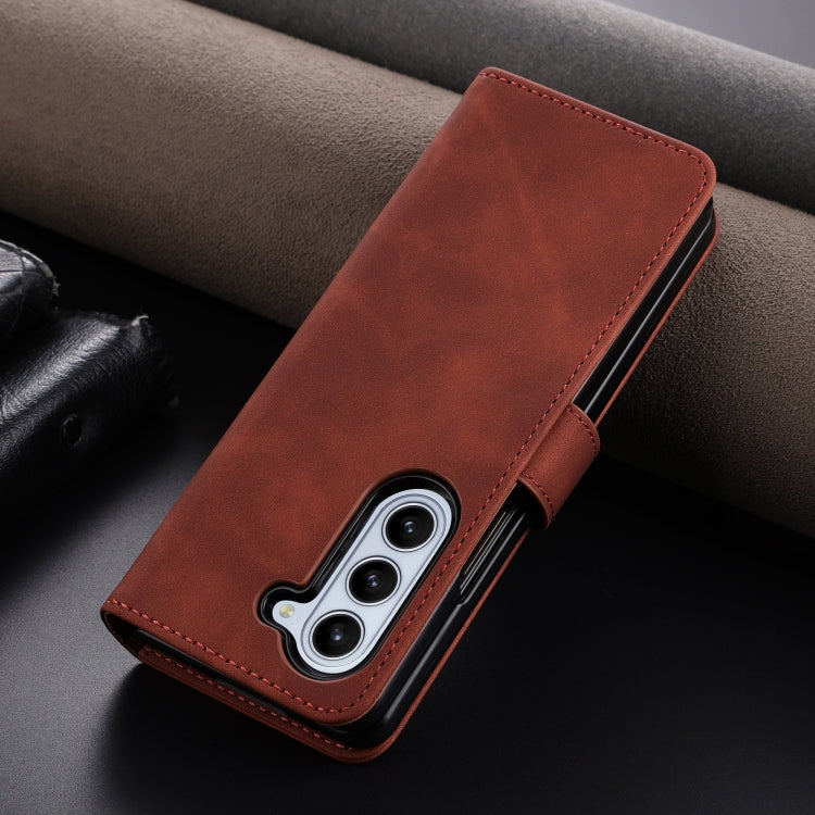 For Samsung Galaxy Z Fold6 5G AZNS Skin Feel Calf Texture Flip Leather Phone Case(Brown)