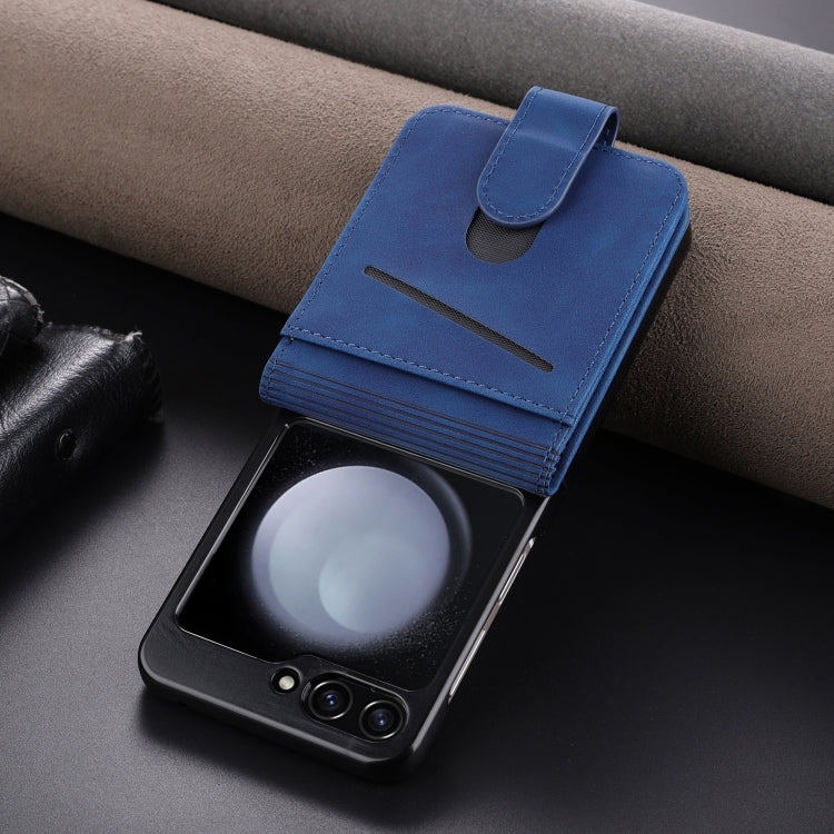 Pour Samsung Galaxy Z Flip7 FE / Flip6 Étui de téléphone en cuir rabattable texturé veau AZNS au toucher doux (bleu)