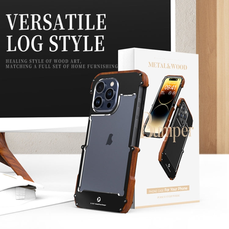 For iPhone 16 R-JUST Ironwood Generation Metal Hybrid Wood Phone Case
