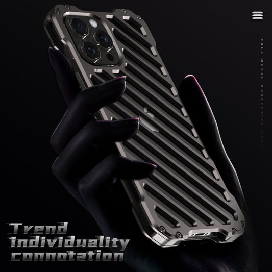 For iPhone 16 Pro Max R-JUST RJ-50 Hollow Breathable Armor Metal Phone Case(Space Grey)