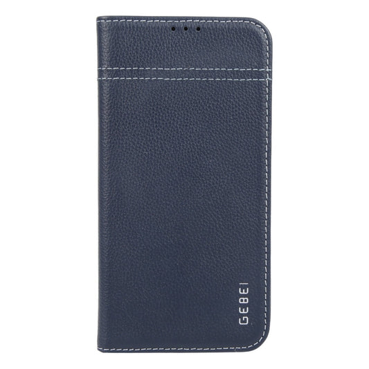 For iPhone 16 GEBEI Top-grain Horizontal Flip Leather Phone Case(Blue)