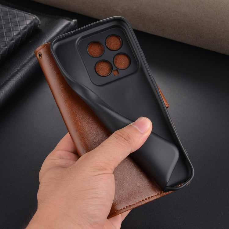 Pour Xiaomi 14 Étui de téléphone en cuir à rabat texturé en peau de mouton AZNS (Marron)