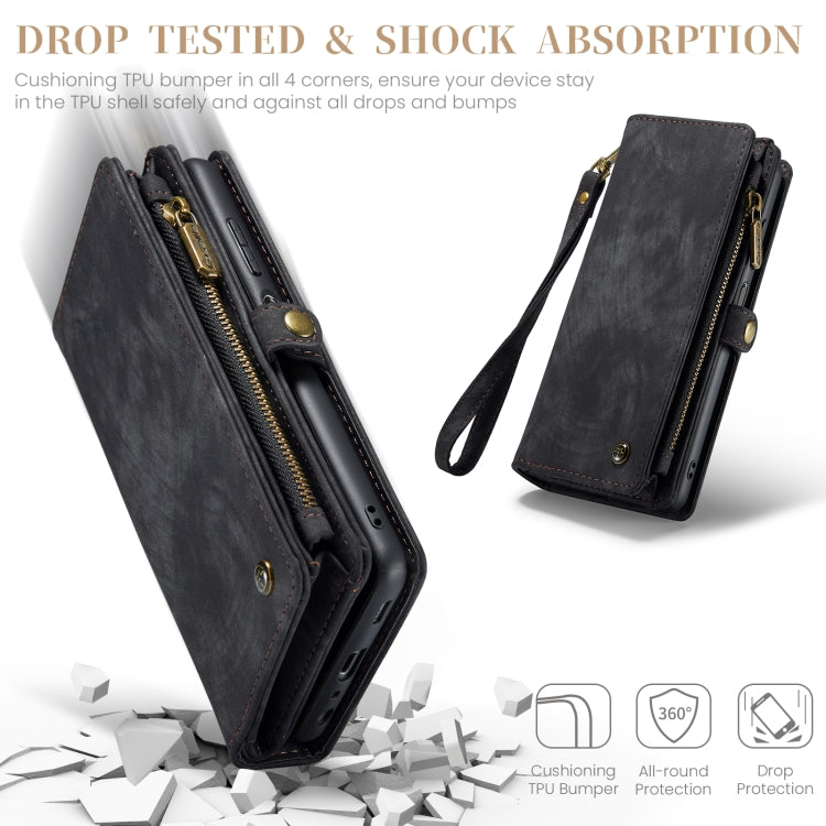 Pour Samsung Galaxy A25 4G Coque portefeuille en cuir multifonctionnel CaseMe 008 avec fermeture éclair et cordon (Noir)