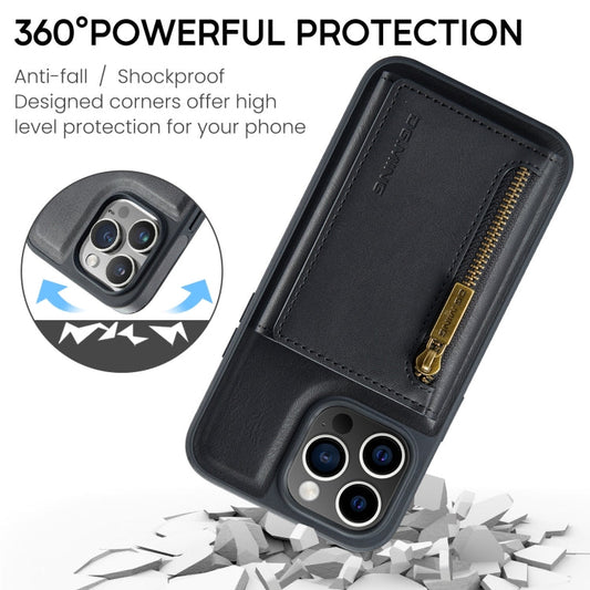 For iPhone 15 Pro Max DG.MING M5 Series Zip RFID Multi Card Detachable Leather Phone Case(Black)