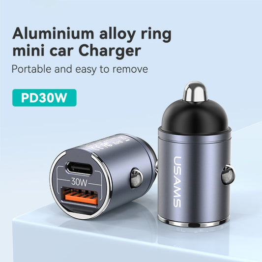 USAMS US-CC206 C38 PD30W USB + Type-C Dual Port Fast Charging Aluminum Alloy Car Charger(Tarnish)