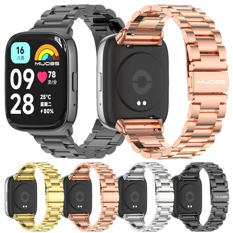 For Redmi Watch 3 Lite / Watch 3 Active Mijobs Three-Bead Metal Stainless Steel Watch Band(Rose Gold)