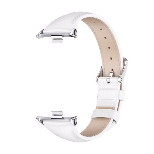 For Xiaomi Band 10 Pro / Redmi Watch 6 / 5 Mijobs Genuine Leather Slim Watch Band(White Silver)