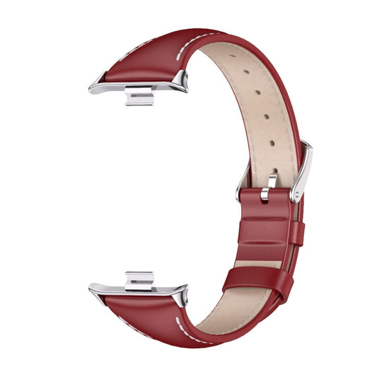 For Xiaomi Band 10 Pro / Redmi Watch 6 / 5 Mijobs Genuine Leather Slim Watch Band(Red Silver)