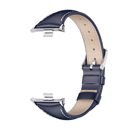 For Xiaomi Band 10 Pro / Redmi Watch 6 / 5 Mijobs Genuine Leather Slim Watch Band(Blue Silver)