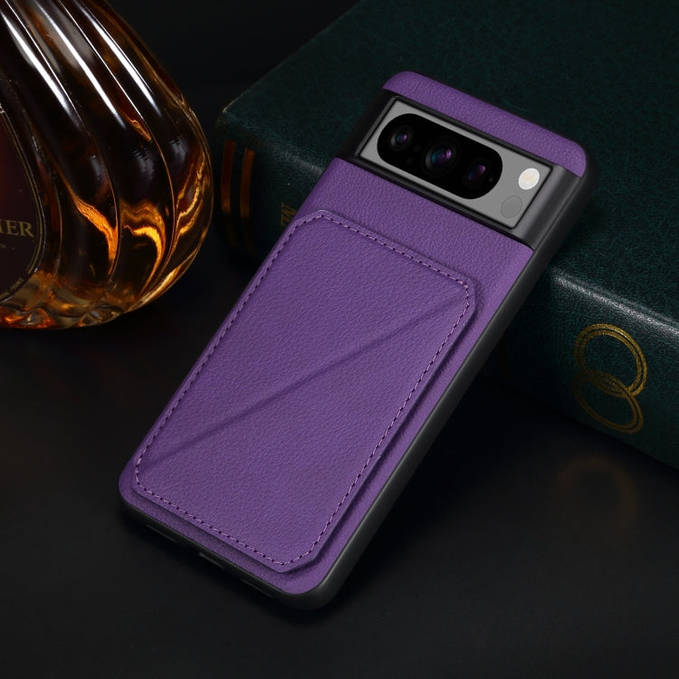 For Google Pixel 7 Pro Denior Calf Texture Holder Electroplating Phone Case(Purple)