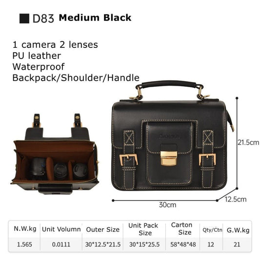 Cwatcun D83 Sacoche pour appareil photo vintage en cuir, Taille : 30 x 21,5 x 12,5 cm (Noir)